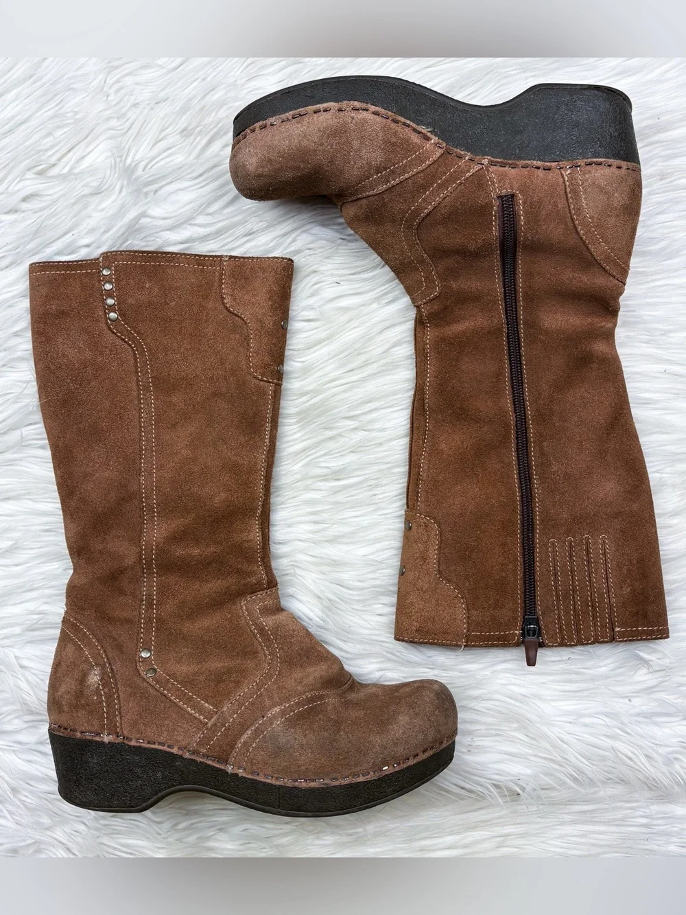 Dansko Crepe Boot Mid Calf Leather Suede Tan Brown Orthopedic Arch Support 37